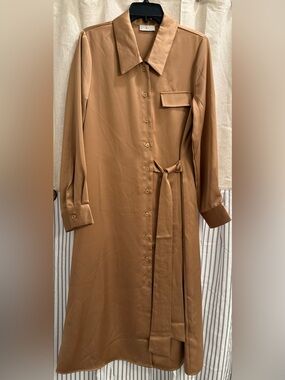 Gioya & Co Italian Brand Women’s Gold Maxi Shirt Dress with Tie Waist